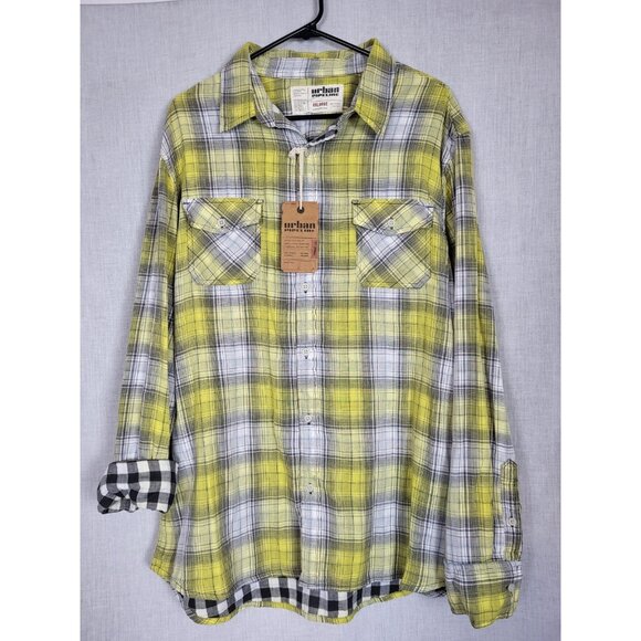 URBAN PIPELINE Yellow Plaid Men's Shirt  Sz 2XL NWT! Button Down Casual Preppy - Picture 1 of 5
